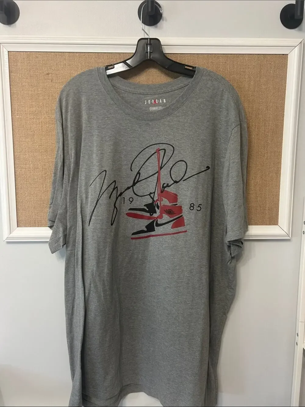 Jordan Gray Short Sleeve Tee with Red Graphic